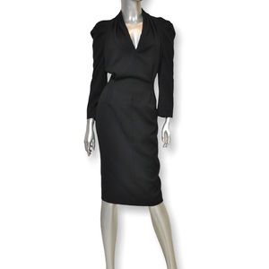 Alexander McQueen Black Wool Mid Calf Sheath Dress Size 8 Made Italy 46